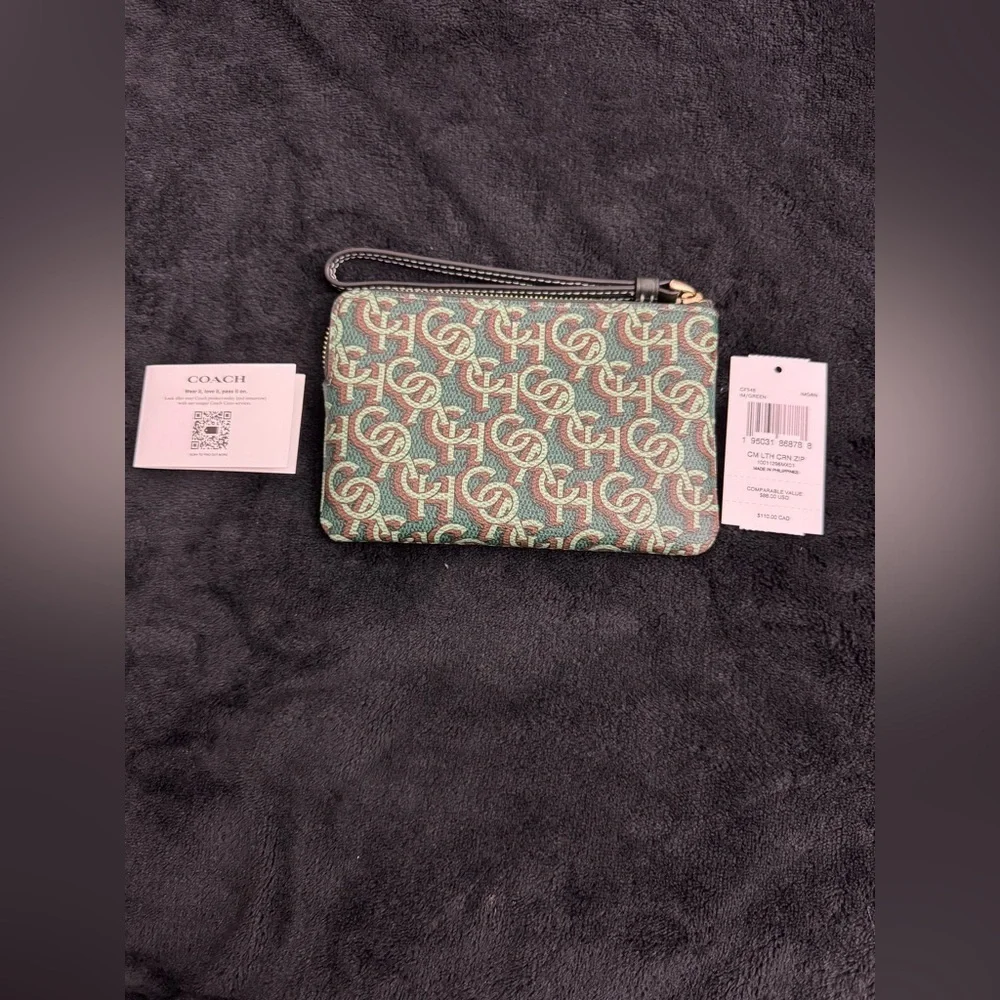 Coach Green and Red Wristlet